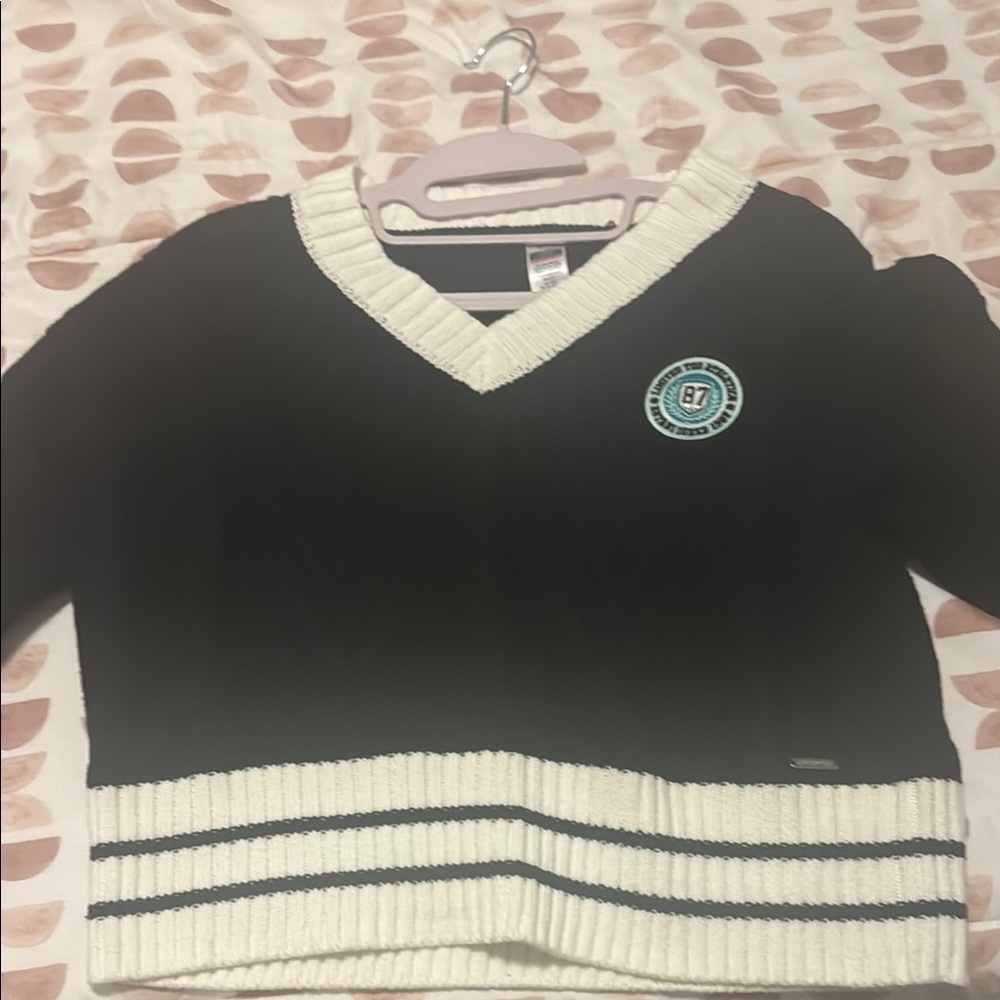 Black and White V-Neck Sweater